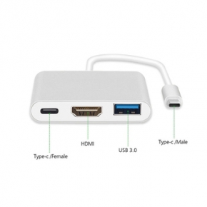 Adaptador - Tipo C para HDMI 4K*2K, USB, Tipo C - metal 0,25 metros branco