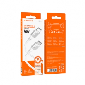 Cabo Borofone BX101 - Tipo C a Tipo C - 60W 3A 1 metro branco